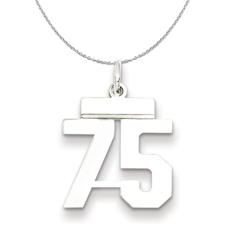 Silver, Athletic Collection Medium Polished Number 75 Necklace - 20 In